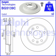 Disque de frein Delphi BG5139C - boîte de 2 disques - montage arrière - type plein Disque de frein Delphi BG5139C - boîte de 2 disques - montage arrière - type plein