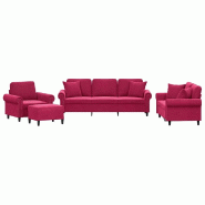 Ensemble de canapés 4 pcs avec coussins rouge bordeaux velours Modèle Sirelion - 8721012071711
