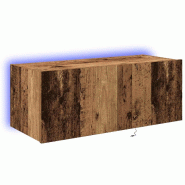 Helloshop26 - Meuble TV mural moderne avec éclairage LED fonctionnel 80 x 35 x 31 cm en bois ancien 02_0051932 - Bois massif 3000237164381