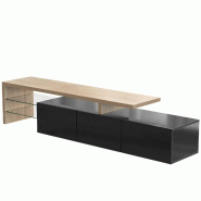 Lowboard Merax, avec étagères en verre et éclairage LED, table TV brillante, meuble TV, noir - noir multi-matériau WF31288693SAA