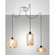 Lustre suspendu Fiona LED en métal et verre soufflé ambré 3496-47-125 Fabas Luce - beige 8019282111061