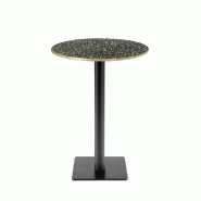 RestooTab - Mange-debout Milan T Ø50cm décor terrazzo black chip chants couleur laiton - noir fonte TB-MITFF-R50M-BL.CHI-LAI