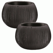 WellHome - Lot de 2 pots 1,4 L Beton Bowl Ø29 cm chacun, coloris ciment noir - gris plastique PK4189