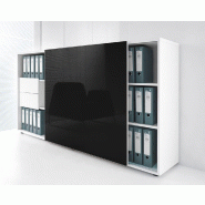 Armoire de bureau avec porte coulissante brillante - MDD - Gris aluminium, Noir brillant_0