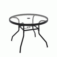 COSTWAY Table de jardin ronde Ø70cm, table d’appoint extérieure avec trou parasol et plateau verre pour terrasse et balcon - noir Bois manufactur�