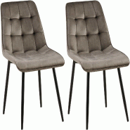 Décoshop26 - Lot de 2 chaises de salle à manger coutures décoratives carrées en velours gris foncé cadre métal noir 10_0007553 - gris métal 300