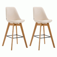 Décoshop26 - Lot de 2 tabourets de bar style scandinave avec dossier en similicuir crème et structure en bois naturel 10_0005903 - beige Bois massif