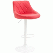 Décoshop26 - Tabouret de bar en synthétique rouge pivotant avec repose-pieds métal blanc coutures décoratives TDB10595 - blanc 3000412369600
