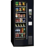 Distributeur automatique connecté de boissons, snacking, & confiserie avec 8 plateaux réglables en hauteur et jusqu'à 7 produits/canaux au maximum en largeur