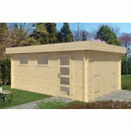Garage simple bois marketta / 20 m² / toit plat / porte battante / 3.8 x 5.36 x 2.4 m