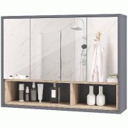 Helloshop26 - Armoire murale salle de bain miroir 80 x 20 x 60 cm rangement 8 compartiments sans poignée épuré contemporain en MDF 21_0002044 - ver