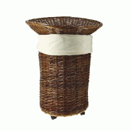 Présentoir osier brut avec faux fond et corbeille sur roulettes Ø70x70x80/94cm Présentoir osier brut avec faux fond et corbeille sur roulettes Ø70x70x80/94cm