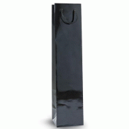 Sac bouteille luxe pelliculé noir 9x9x40cm - par 12 - finition glossy - poignées cordelières