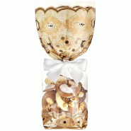 Sachet confiseur imprimé fleur or/noir 12 x 26 cm avec fond carton - par 100