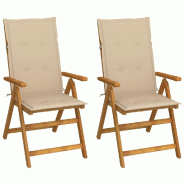 VidaXL Chaises Inclinables De Jardin Lot De 2 Et Coussins Bois Acacia - beige 3064062
