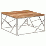 VidaXL Table basse argenté acier inoxydable et bois massif d'acacia Modèle Savane Royale - 349951