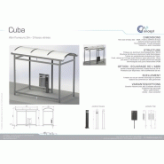 Abri fumeur Cuba - Structure en aluminium - Bardage en verre sécurit - Banquette, cendrier, éclairage, corbeille - Dimensions 3 x 1,53 m_1