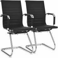 COSTWAY Set 2 chaises cantilever pour conférence, avec accoudoirs - noir métal TI87624NW-4