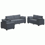 Ensemble de canapés 3 pcs avec coussins Gris foncé Velours Modèle Vega Logic Pro - Matériau naturel 8721158678478