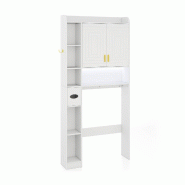 Helloshop26 - Étagère au-dessus des toilettes meuble de rangement autoportant 80 x 20 x 171 cm avec éclairage LED finition blanche 20_0019612 - bla