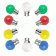 Illupro Lot de 10 Ampoules Guinguette B22 1W Multicolores et blanc chaud LED à baïonnettes plastique professionnelle - multicolore 3760430850886 Illupro Lot de 10 Ampoules Guinguette B22 1W Multicolores et blanc chaud LED à baïonnettes plastique professionnelle - multicolore 3760430850886
