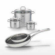 Lot de 2 Poêles 24/28cm et 3 Faitouts 16/20/26cm Elo Relief Evolution - gris inox 3176239955620