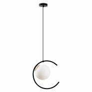 ROSSINI ILLUMINAZIONE Lampe À Suspension Tsuki Noir-Or Poli Avec Diffuseur En Verre Satiné, Raccordement E27, Ip20, Design Semi-Circulaire Élégant