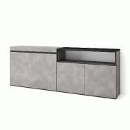 SKRAUT HOME Buffet salon et cuisine, 200x75x35cm, 4 Portes, Meuble chaussure, Ciment - gris Bois manufacturé 61_13
