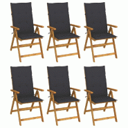 VidaXL Chaises Pliables De Jardin Lot De 6 Avec Coussins Bois D Acacia - gris 3064119