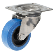 Roulette pivotante de 80 mm en acier inoxydable avec caoutchouc élastique bleu sur roue centrale en nylon Roulette pivotante de 80 mm en acier inoxydable avec caoutchouc élastique bleu sur roue centrale en nylon