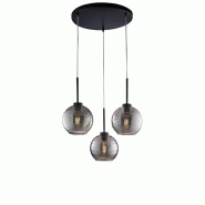 BeLight Suspension Ankara fer noir, câble orientable, verre soufflé miroir gris rayé, 3 lumières, style moderne industriel - noir 8057724581355