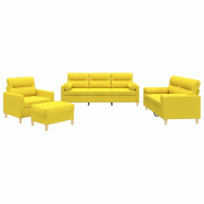 Ensemble de canapés 4 pcs avec coussins jaune clair tissu Modèle Diamant Plus - 8721012065321