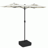 Helloshop26 - Parasol de jardin à double tête lumineux ambiance cosy 316 x 145 cm en polyester blanc sable 02_0047392 - blanc polyester 3000234750815