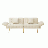 Merax canapé-lit 2 places, dossier 3 positions, accoudoirs 6 positions, pieds dorés, velours, 178 x 82 x 70 cm, beige - beige WF306852853E