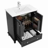 Merax Meuble sous-vasque 76x46x87 cm, meuble de salle de bain autoportant avec évier en céramique, étagères de porte, tiroir, noir - noir multi-ma Merax Meuble sous-vasque 76x46x87 cm, meuble de salle de bain autoportant avec évier en céramique, étagères de porte, tiroir, noir - noir multi-ma