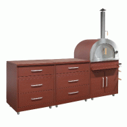 Oviala Business Oviala Cuisine d'extérieur 3 éléments avec four à pizza en acier 207 x 232 x 66 cm brique - marron acier 115303