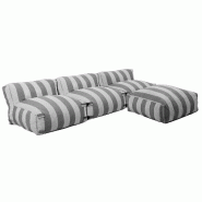 Oviala Business Salon de jardin modulable avec 3 chauffeuses et 1 pouf rayé gris - gris polyester 115638_0