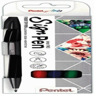 Pentel S520-4 Sign Pen Lot de 4 feutres à pointe de 8 mm Noir/rouge/bleu/vert - métal 4016284343388
