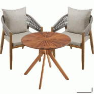 TecTake GmbH tectake Ensemble de jardin composé d'une table et de 2 chaises, résistant aux intempéries, en bois d'acacia  Grège - gris Bois massif