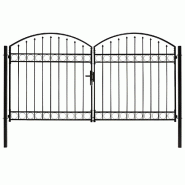 Vidaxl portillon double porte avec dessus arqué acier 300x175 cm noir 146340