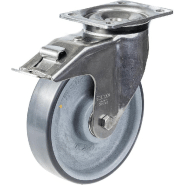 Roulette pivotante/frein de 160 mm en acier inoxydable avec disque conducteur gris Roulette pivotante/frein de 160 mm en acier inoxydable avec disque conducteur gris