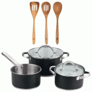 BERGNER - Batterie de cuisine 5 pièces 16/18/20 cm en Acier Inoxydable Compatible Induction avec Set de 3 Ustensiles de Cuisine 32,8x33,7x1,4 cm Xmar