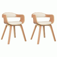 Chaises à manger lot de 2 crème similicuir et bois courbé Modèle Fiora - 3092380