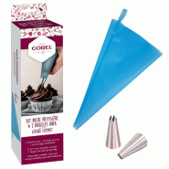 Gobel - Kit 1 poche  pâtissière réutilisable grand format 45cm + 2 douilles iniox - multicolore inox GL369