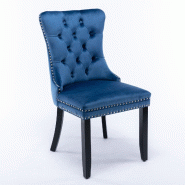Merax Ensemble de 2 chaises rembourrées , chaise de salle à manger en velours, velours bleu + pieds en bois d'hévéa noir, avec coutures boutonnée