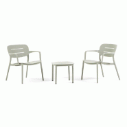 RATTATAN Salon de jardin 2 fauteuils avec accoudoirs et table basse en polypropylène empilables pour terrasse balcon piscine extérieur bar détente