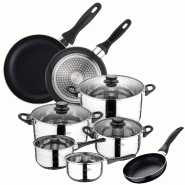 San Ignacio - Batterie de cuisine Toledo 16/18/20/24/28 cm en Acier Inoxydable avec Jeu de Poêles Navy Black 16/20/24 cm en Aluminium Embouti - multi
