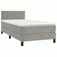 Décoshop26 - Cadre de lit LED avec sommier tête de lit matelas 90x190cm tissu velours gris clair TDL0208475 - gris 3001542282722_0