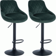 Décoshop26 - Set de 2 tabourets de bar coutures décoratives losanges assise en velours vert foncé et cadre en métal noir TDB10778 - noir métal 30