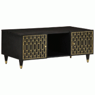 Décoshop26 - Table basse de salon avec motif sculpté à la main design tropical 100 x 54 x 40 cm bois de manguier massif noir et fer DEC036944 - noi